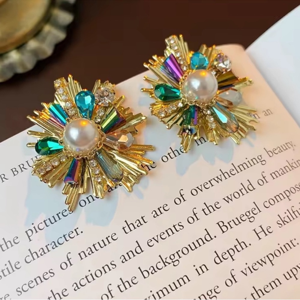 Anthropologie Gold Earrings with Multicolor Gems - Picture 5 of 5